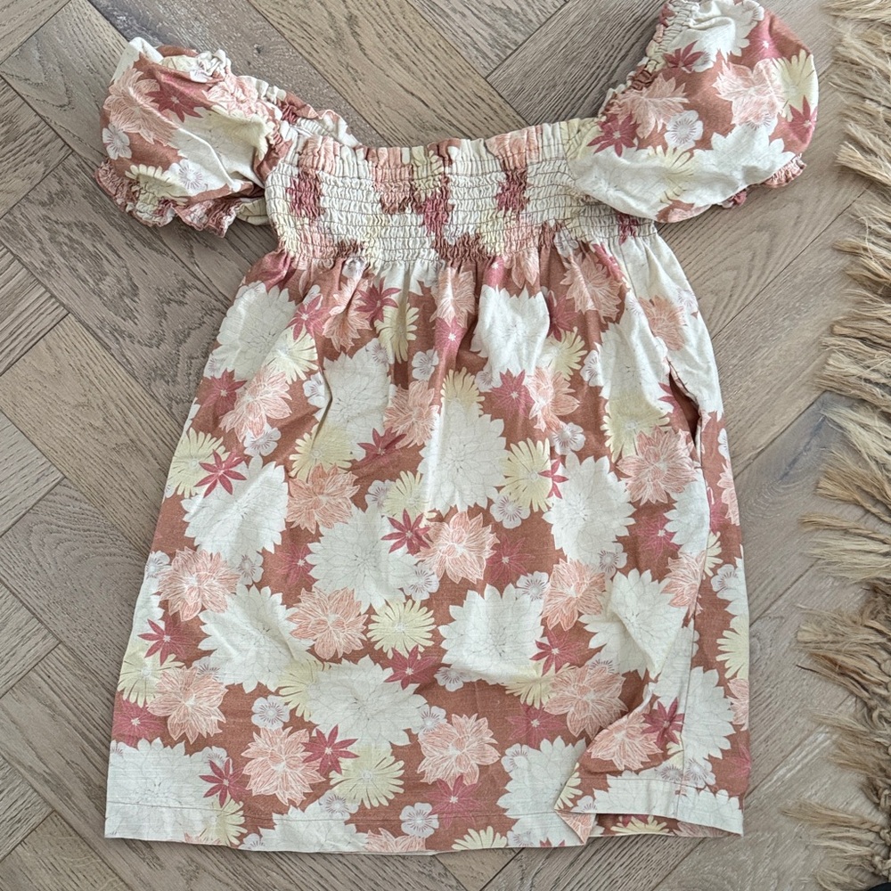 Faherty Pink, Cream & Tan Floral Off-Shoulder Dress
